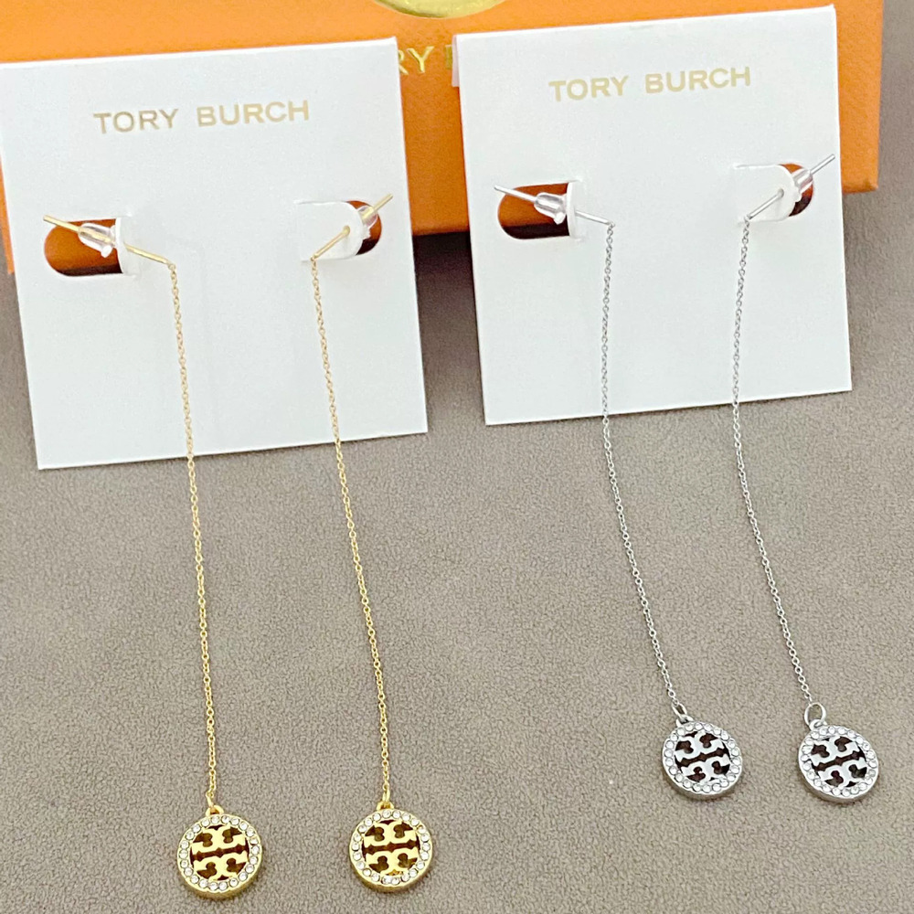 Tory Burch Gold Pave Double Sided Diamond Round Pendant Earrings